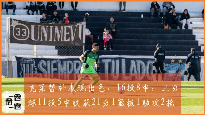 克莱替补表现出色，16投8中，三分球11投5中收获21分1篮板1助攻2抢断